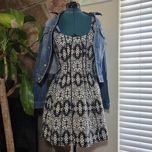 Armani Exchange Fit & Flare Modern Monochrome Fairy Grunge Seamed Dress